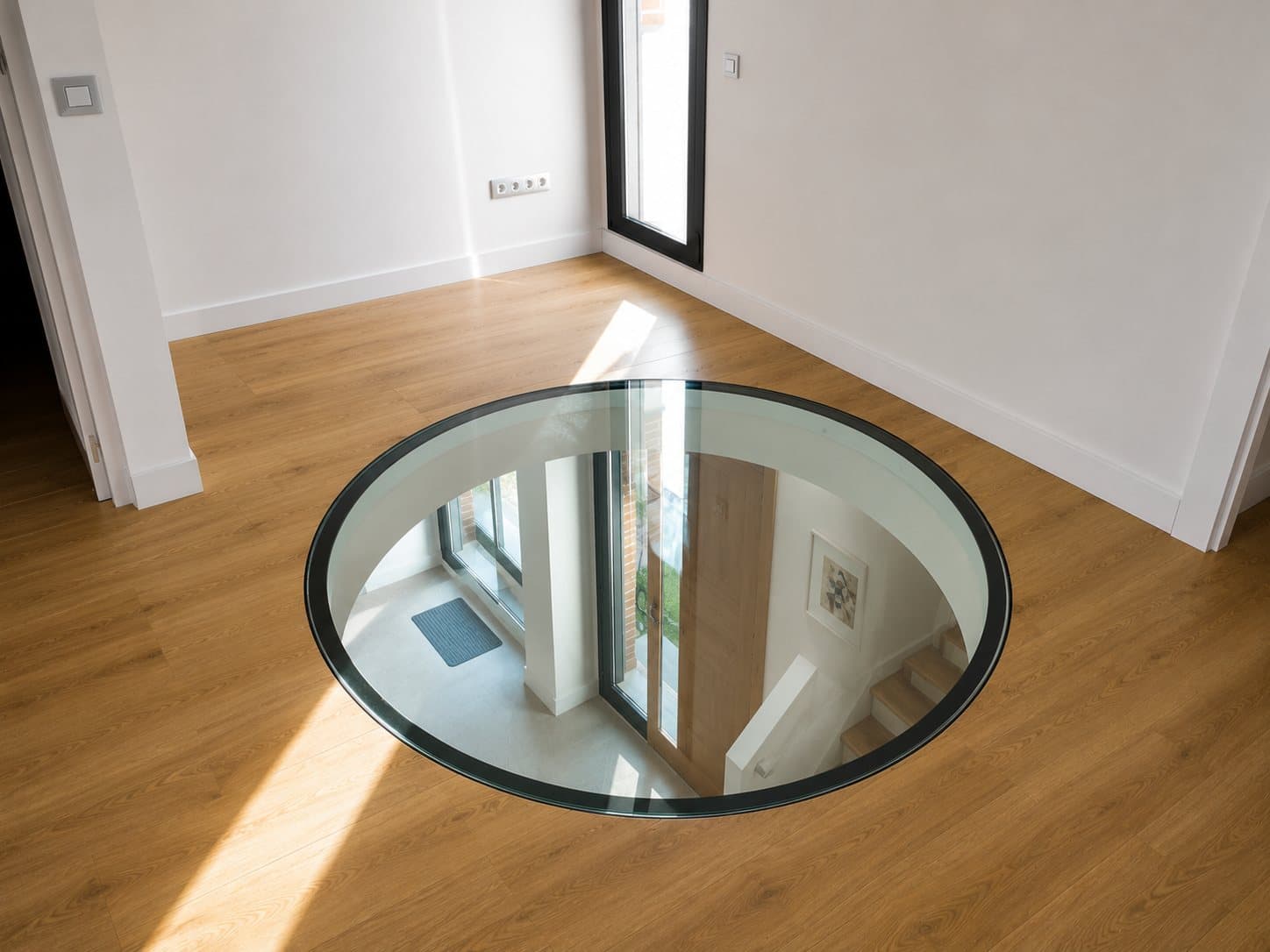 Piso de vidrio de diseño curvo y circular